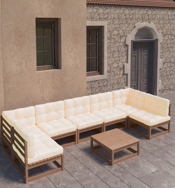 8-tlg Garten-Lounge-Set mit Kissen Honigbraun Massivholz Kiefer