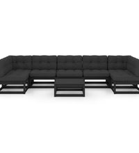 8-tlg. Garten-Lounge-Set mit Kissen Schwarz Massivholz Kiefer