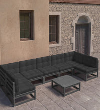 8-tlg. Garten-Lounge-Set mit Kissen Schwarz Massivholz Kiefer