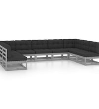 9-tlg. Garten-Lounge-Set mit Kissen Grau Massivholz Kiefer