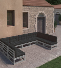 9-tlg. Garten-Lounge-Set mit Kissen Grau Massivholz Kiefer