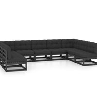 9-tlg. Garten-Lounge-Set mit Kissen Schwarz Massivholz Kiefer