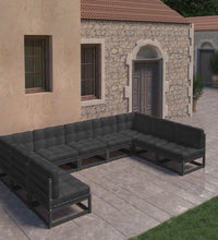 9-tlg. Garten-Lounge-Set mit Kissen Schwarz Massivholz Kiefer