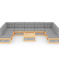 10-tlg. Garten-Lounge-Set mit Kissen Massivholz Kiefer