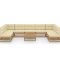 10-tlg. Garten-Lounge-Set mit Kissen Honigbraun Massivholz