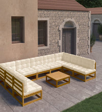 10-tlg. Garten-Lounge-Set mit Kissen Honigbraun Massivholz