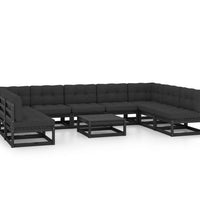 10-tlg. Garten-Lounge-Set mit Kissen Schwarz Massivholz Kiefer