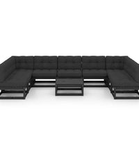 10-tlg. Garten-Lounge-Set mit Kissen Schwarz Massivholz Kiefer