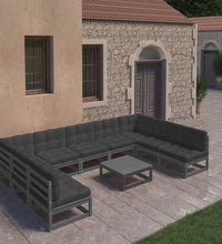 10-tlg. Garten-Lounge-Set mit Kissen Schwarz Massivholz Kiefer