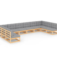 10-tlg. Garten-Lounge-Set mit Kissen Massivholz Kiefer