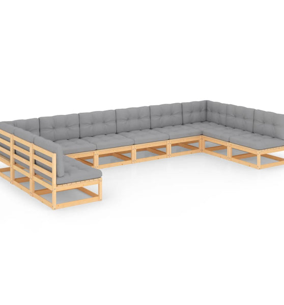 10-tlg. Garten-Lounge-Set mit Kissen Massivholz Kiefer