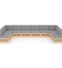 10-tlg. Garten-Lounge-Set mit Kissen Massivholz Kiefer