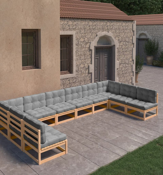 10-tlg. Garten-Lounge-Set mit Kissen Massivholz Kiefer