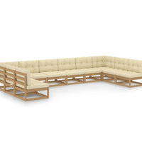 10-tlg. Garten-Lounge-Set mit Kissen Honigbraun Massivholz