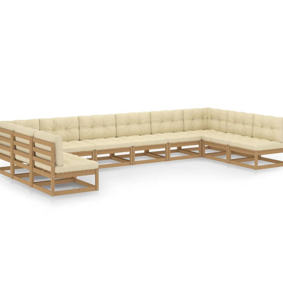 10-tlg. Garten-Lounge-Set mit Kissen Honigbraun Massivholz