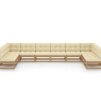 10-tlg. Garten-Lounge-Set mit Kissen Honigbraun Massivholz