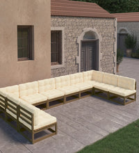 10-tlg. Garten-Lounge-Set mit Kissen Honigbraun Massivholz