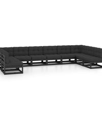 10-tlg. Garten-Lounge-Set mit Kissen Schwarz Massivholz Kiefer