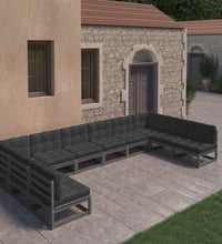 10-tlg. Garten-Lounge-Set mit Kissen Schwarz Massivholz Kiefer