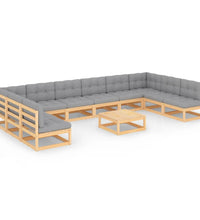 11-tlg. Garten-Lounge-Set mit Kissen Kiefer Massivholz