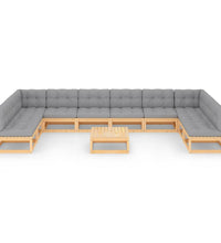 11-tlg. Garten-Lounge-Set mit Kissen Kiefer Massivholz