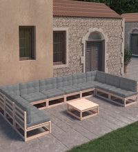 11-tlg. Garten-Lounge-Set mit Kissen Kiefer Massivholz