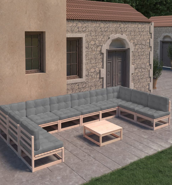 11-tlg. Garten-Lounge-Set mit Kissen Kiefer Massivholz