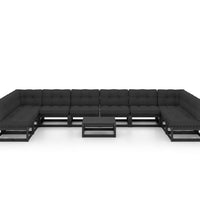 11-tlg. Garten-Lounge-Set mit Kissen Schwarz Kiefer Massivholz