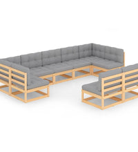 9-tlg. Garten-Lounge-Set mit Kissen Massivholz Kiefer