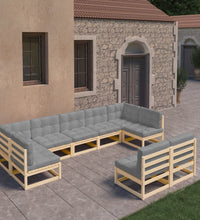 9-tlg. Garten-Lounge-Set mit Kissen Massivholz Kiefer