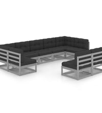 9-tlg. Garten-Lounge-Set mit Kissen Grau Massivholz Kiefer