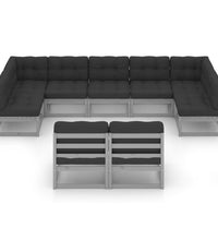 9-tlg. Garten-Lounge-Set mit Kissen Grau Massivholz Kiefer