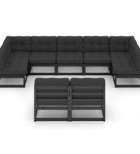 9-tlg. Garten-Lounge-Set mit Kissen Schwarz Massivholz Kiefer