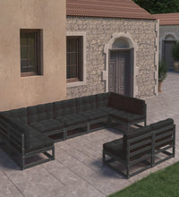 9-tlg. Garten-Lounge-Set mit Kissen Schwarz Massivholz Kiefer