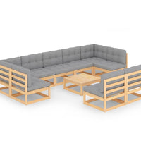 10-tlg. Garten-Lounge-Set mit Kissen Massivholz Kiefer