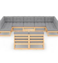 10-tlg. Garten-Lounge-Set mit Kissen Massivholz Kiefer