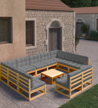 10-tlg. Garten-Lounge-Set mit Kissen Massivholz Kiefer