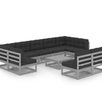 10-tlg. Garten-Lounge-Set mit Kissen Grau Massivholz Kiefer