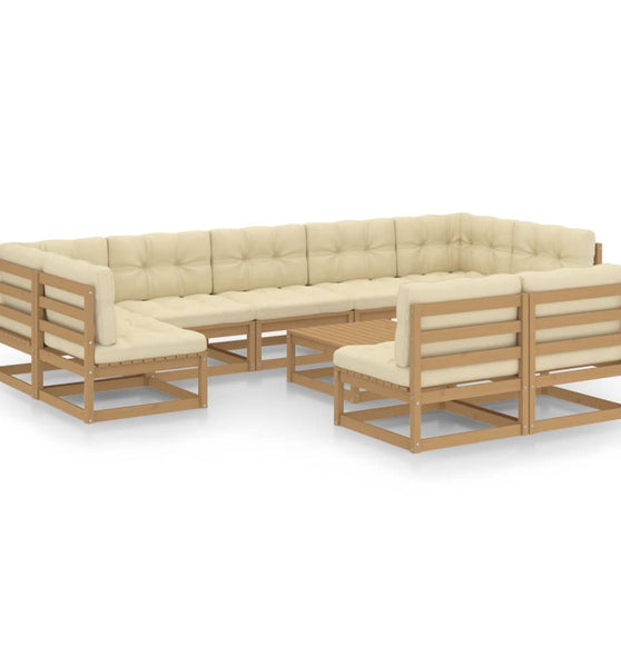 10-tlg. Garten-Lounge-Set mit Kissen Honigbraun Massivholz