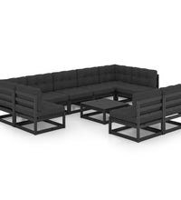 10-tlg. Garten-Lounge-Set mit Kissen Schwarz Massivholz Kiefer