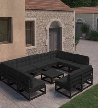 10-tlg. Garten-Lounge-Set mit Kissen Schwarz Massivholz Kiefer