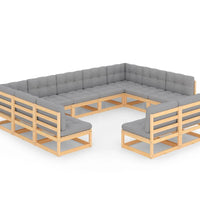 11-tlg. Garten-Lounge-Set mit Kissen Kiefer Massivholz