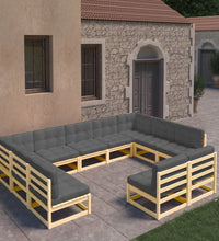 11-tlg. Garten-Lounge-Set mit Kissen Kiefer Massivholz