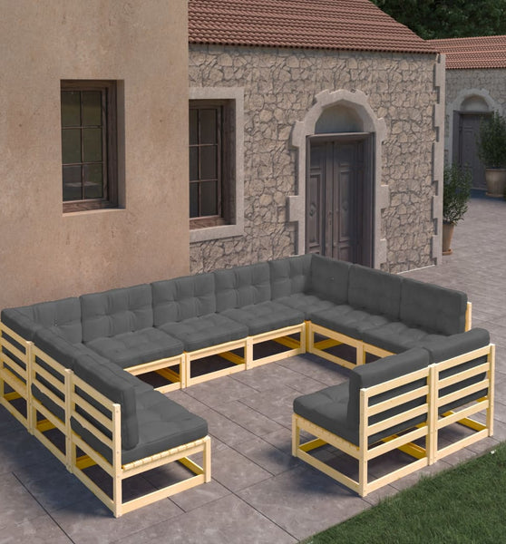 11-tlg. Garten-Lounge-Set mit Kissen Kiefer Massivholz