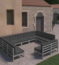 11-tlg. Garten-Lounge-Set mit Kissen Grau Kiefer Massivholz