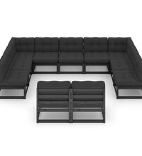 11-tlg. Garten-Lounge-Set mit Kissen Schwarz Kiefer Massivholz