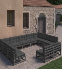 11-tlg. Garten-Lounge-Set mit Kissen Schwarz Kiefer Massivholz