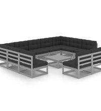 12-tlg. Garten-Lounge-Set mit Kissen Grau Massivholz Kiefer