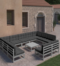 12-tlg. Garten-Lounge-Set mit Kissen Grau Massivholz Kiefer