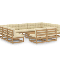 12-tlg. Garten-Lounge-Set mit Kissen Honigbraun Massivholz